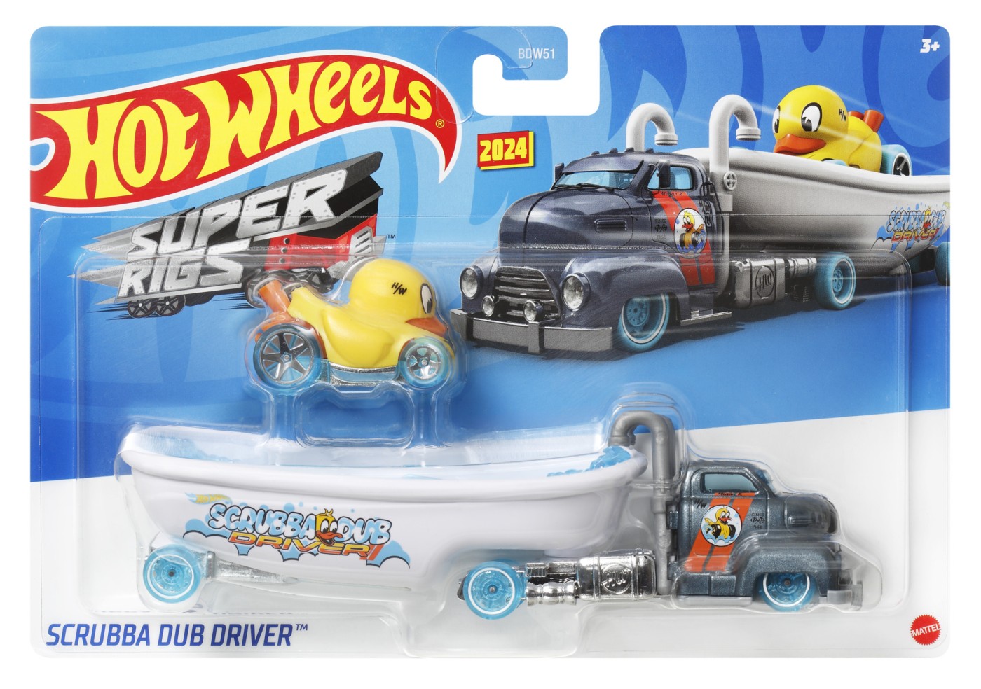 Set Camion Si Masina Sport Hot Wheels Scrubba Dub Driver