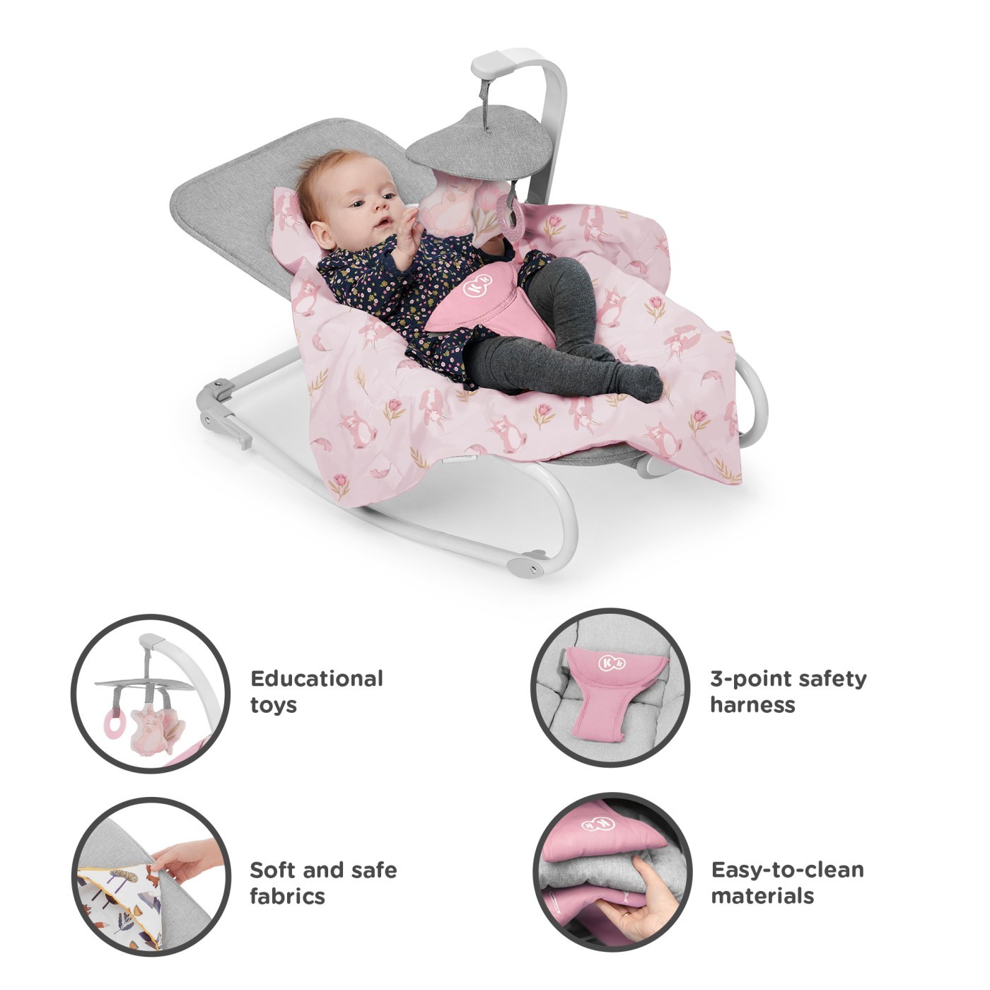 Sezlong 3 In 1, Kinderkraft Felio 2, Peony Rose