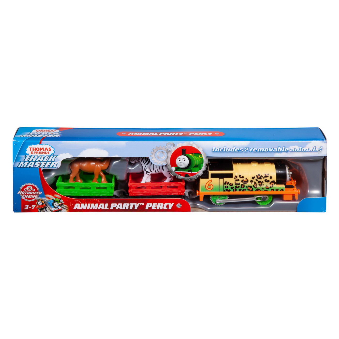 Thomas Locomotiva Percy Animal Party Motorizata Cu 2 Vagoane