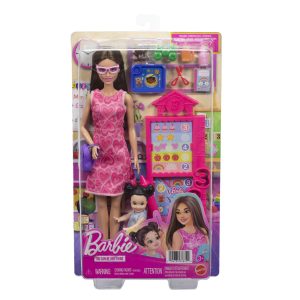 BARBIE SET DE JOACA PAPUSA BARBIE BRUNETA CU ROCHIE ROZ FACE CARIERA PROFESOARA