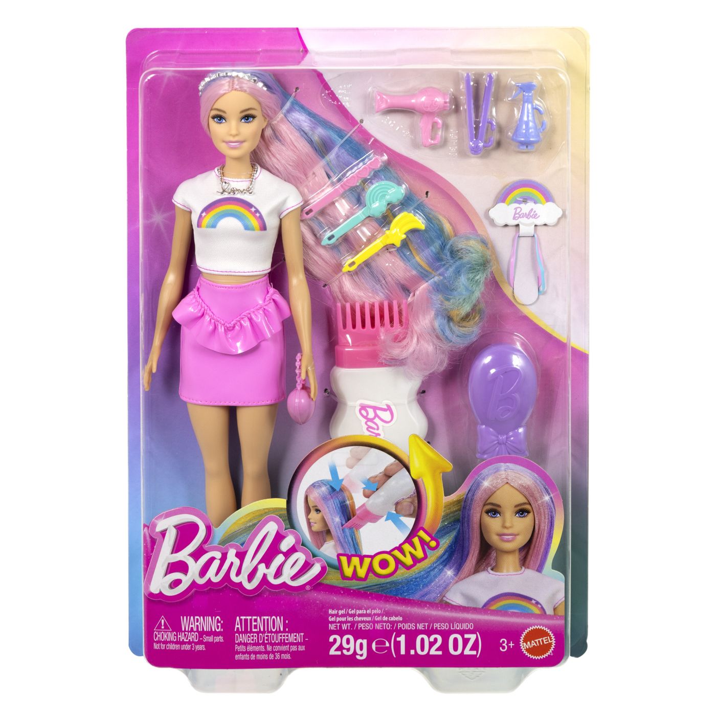 Barbie Set Papusa Barbie Cu Par Stralucitor Curcubeu Si Accesorii
