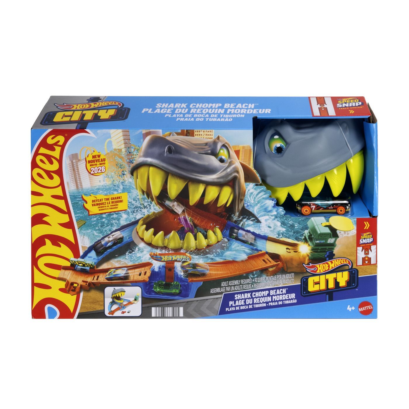 Hot Wheels City Pista De Curse Plaja Rechinului Chomp Cu Masinuta Inclusa
