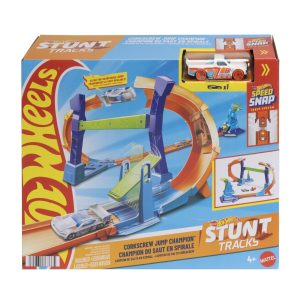 HOT WHEELS STUNT TRACKS PISTA PENTRU CASCADORII CAMPIONUL SARITURILOR IN SPIRALA CU MASINUTA INCLUSA