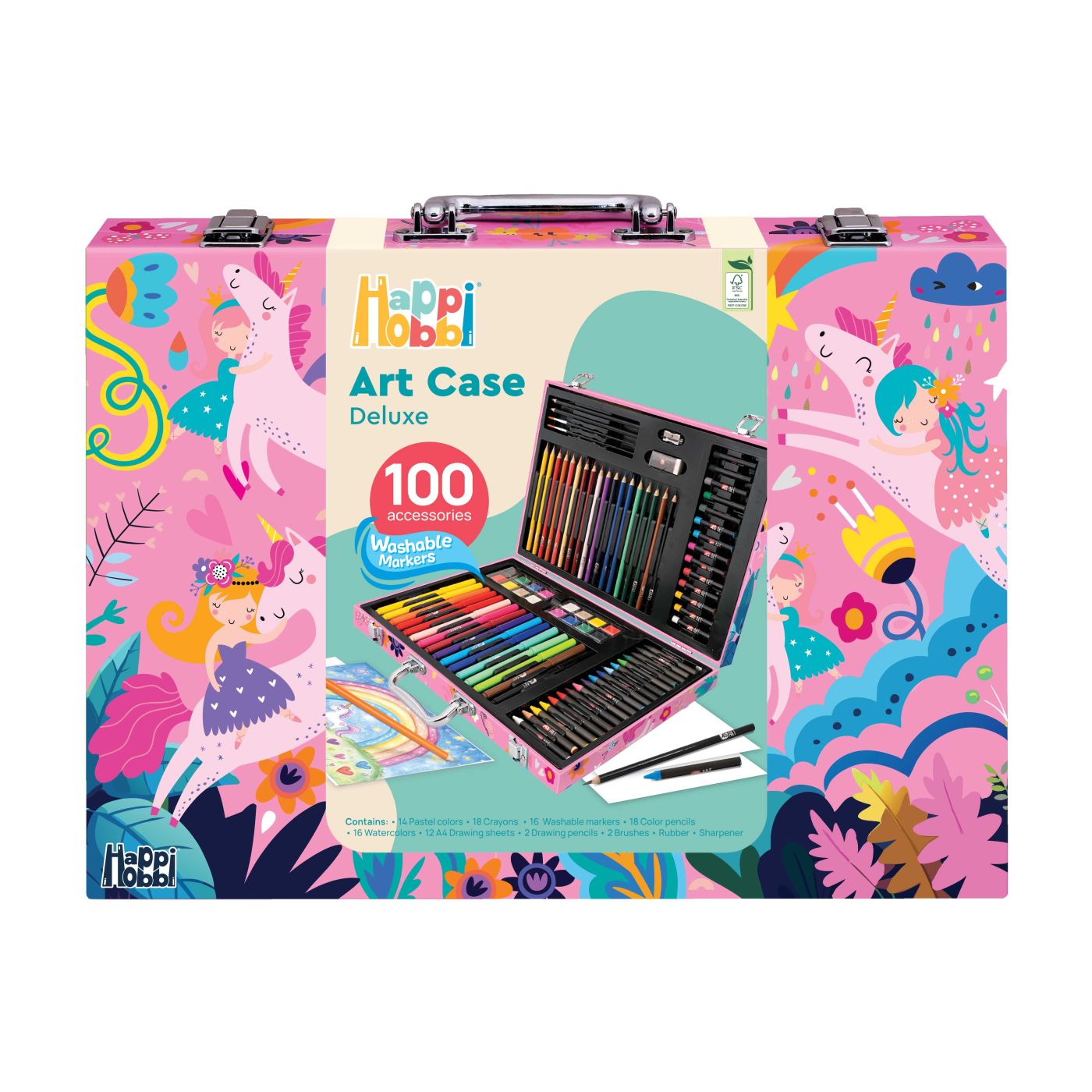 Happi Hobbi Art Case Set De Desen Deluxe Cu 100 De Accesorii Fantezie Unicorni