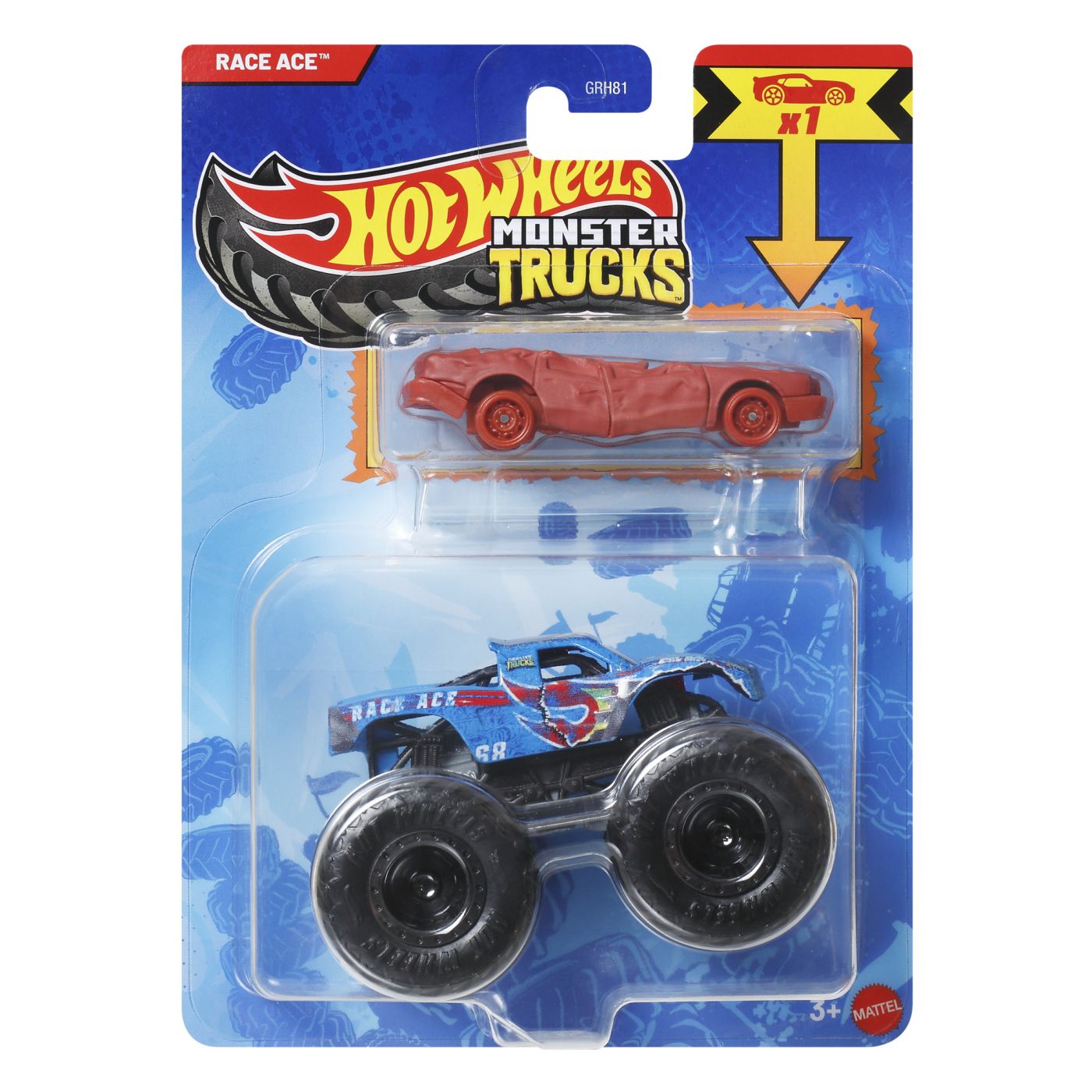 Hot Wheels Monster Truck Si Masinuta Metalica Race Ace Albastru