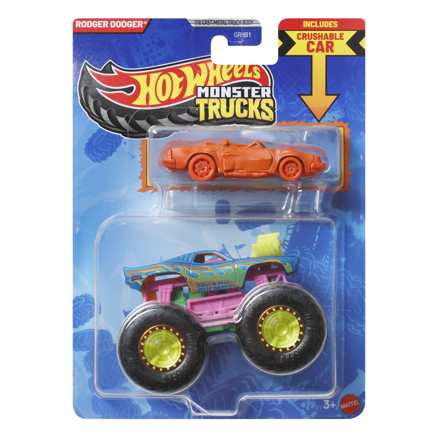Hot Wheels Monster Truck Si Masinuta Metalica Rodger Dodger Verde