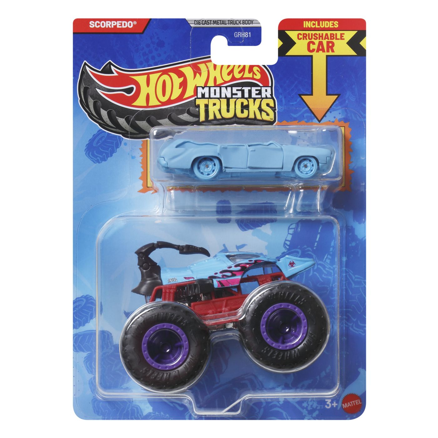 Hot Wheels Monster Truck Si Masinuta Metalica Scorpedo Albastru