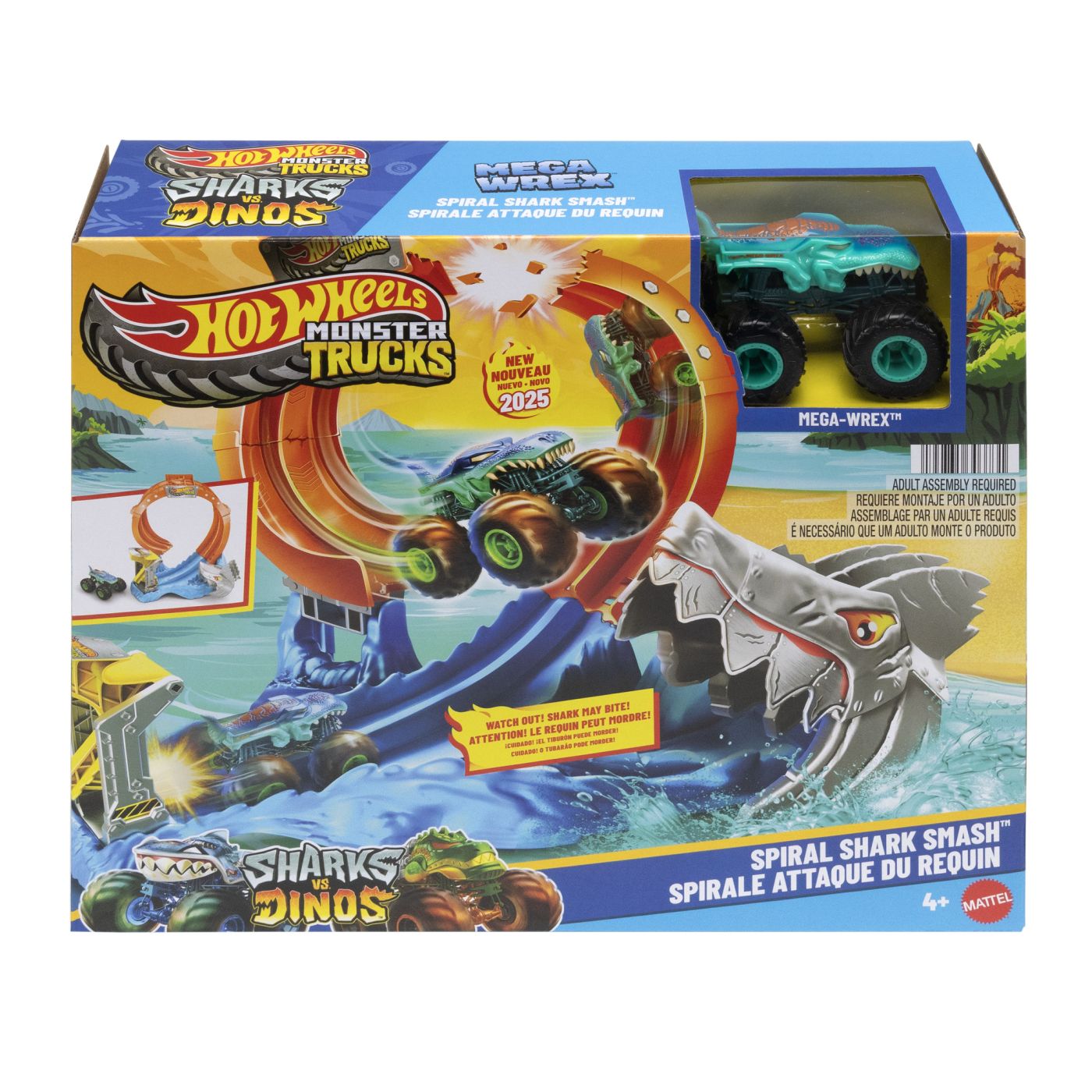 Hot Wheels Monster Trucks Pista Spirala Izbirea Rechinului Cu 1 Masinuta Mega Wrex Inclusa