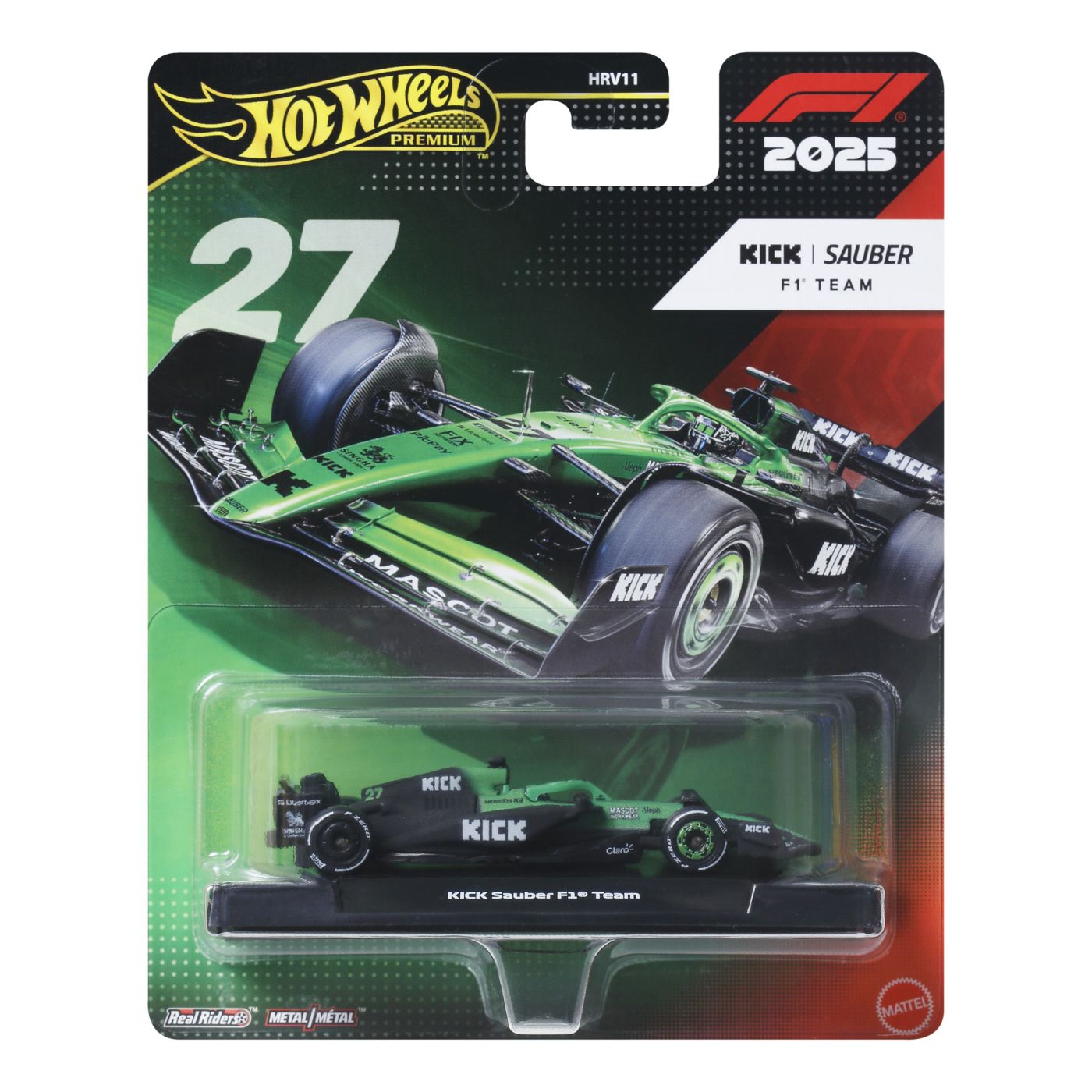 HOT WHEELS PREMIUM REAL RIDERS FORMULA 1 2024 MASINUTA METALICA KICK SAUBER F1 TEAM NUMARUL 27 SCARA 1 LA 64