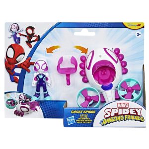 SPIDEY SI PRIETENII LUI UIMITORI MARVEL SET FIGURINA GHOST SPIDER SI VEHICUL COPTER 7.6CM