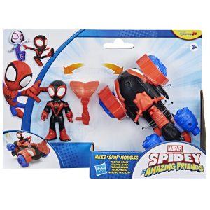 SPIDEY SI PRIETENII LUI UIMITORI MARVEL SET FIGURINA MILES SPIN MORALES SI VEHICUL TECHNO RACER 7.6CM