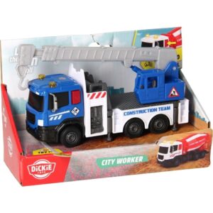 Dickie Toys City Worker Vehicul De Constructii Cu Lumini Si Sunete Macara Albastra 17CM