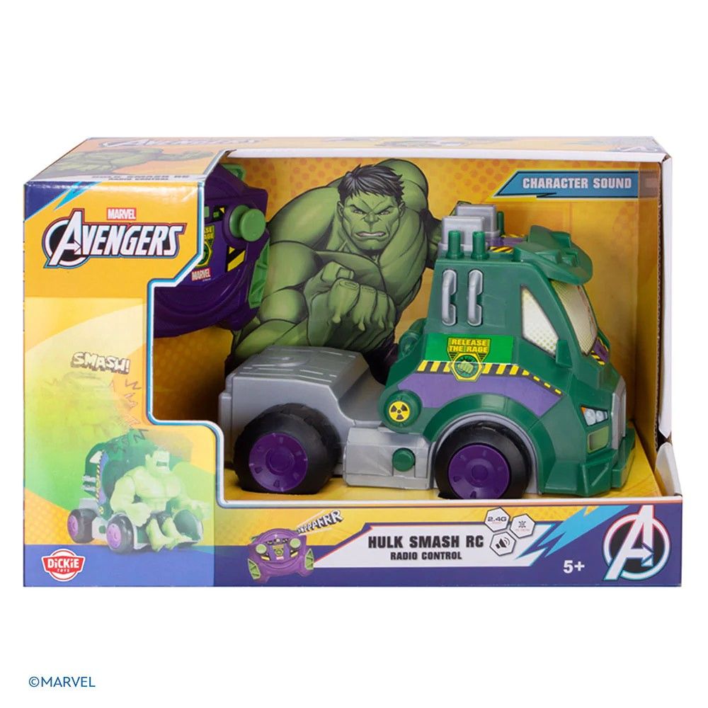 Dickie Toys Marvel Razbunatorii Masina RC Cu Telecomanda 2.4GHz Hulk Smash Cu Sunete Scara 1 La 24