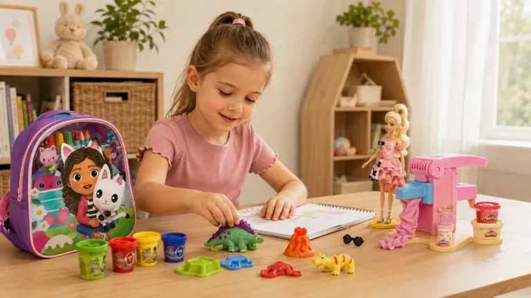 Copil de 6 ani desenând și modelând plastilină cu jucării creative