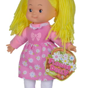 Papusa Flower Dolly Din Material Textil 38CM Cu Parul Galben