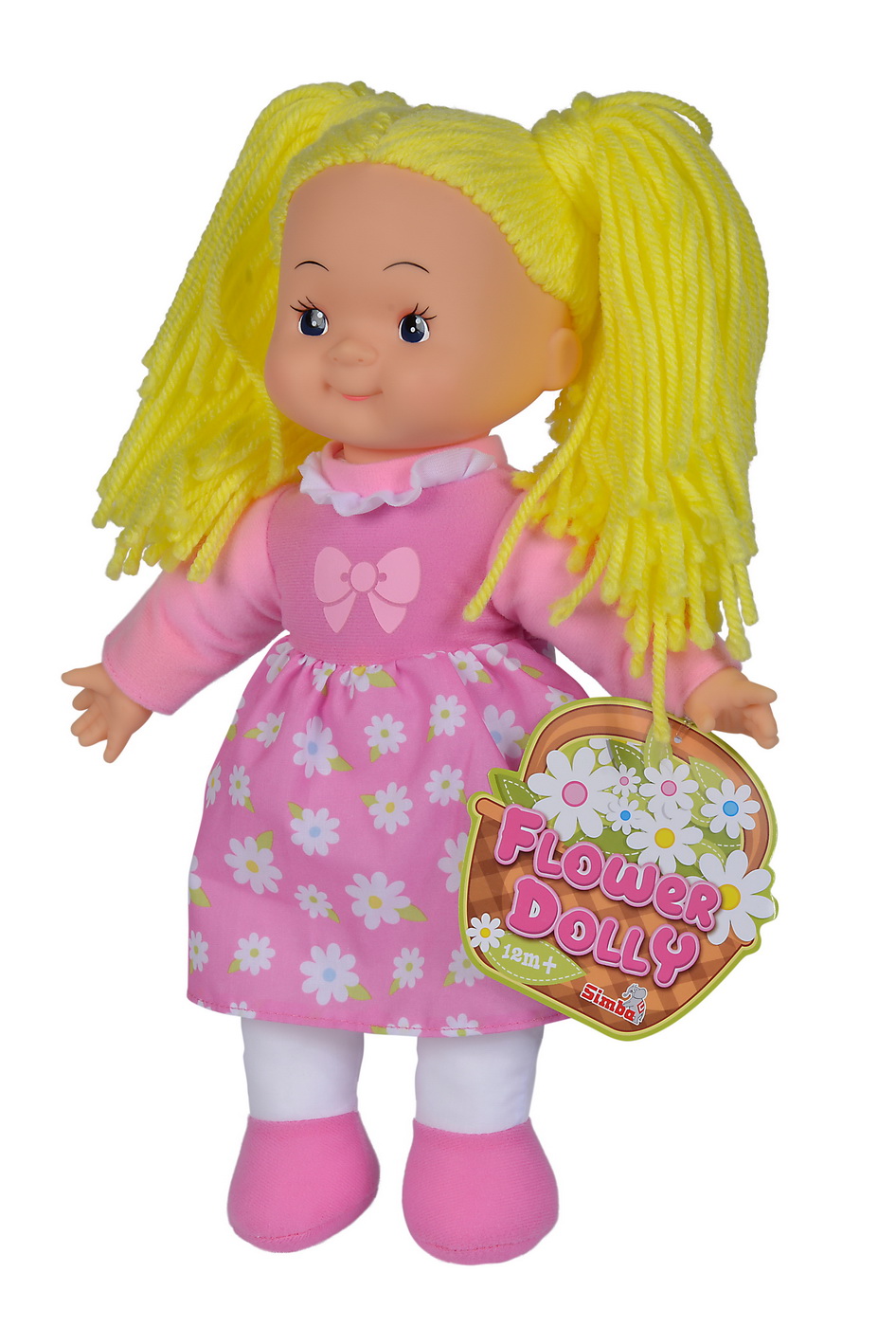 Papusa Flower Dolly Din Material Textil 38CM Cu Parul Galben