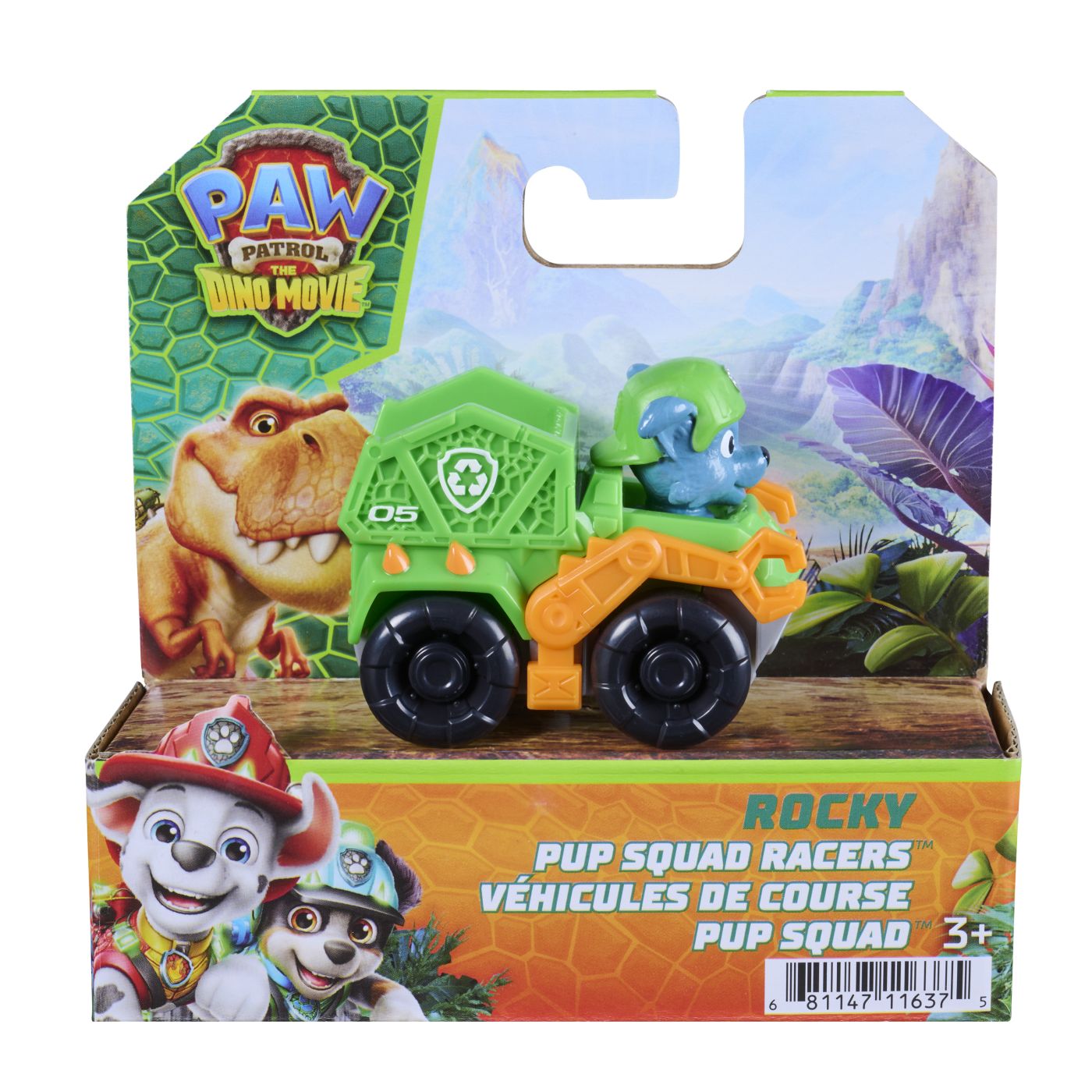 Patrula Catelusilor Filmul Cu Dinozauri Pup Squad Racers Vehicul Cu Figurina Rocky 6.5CM