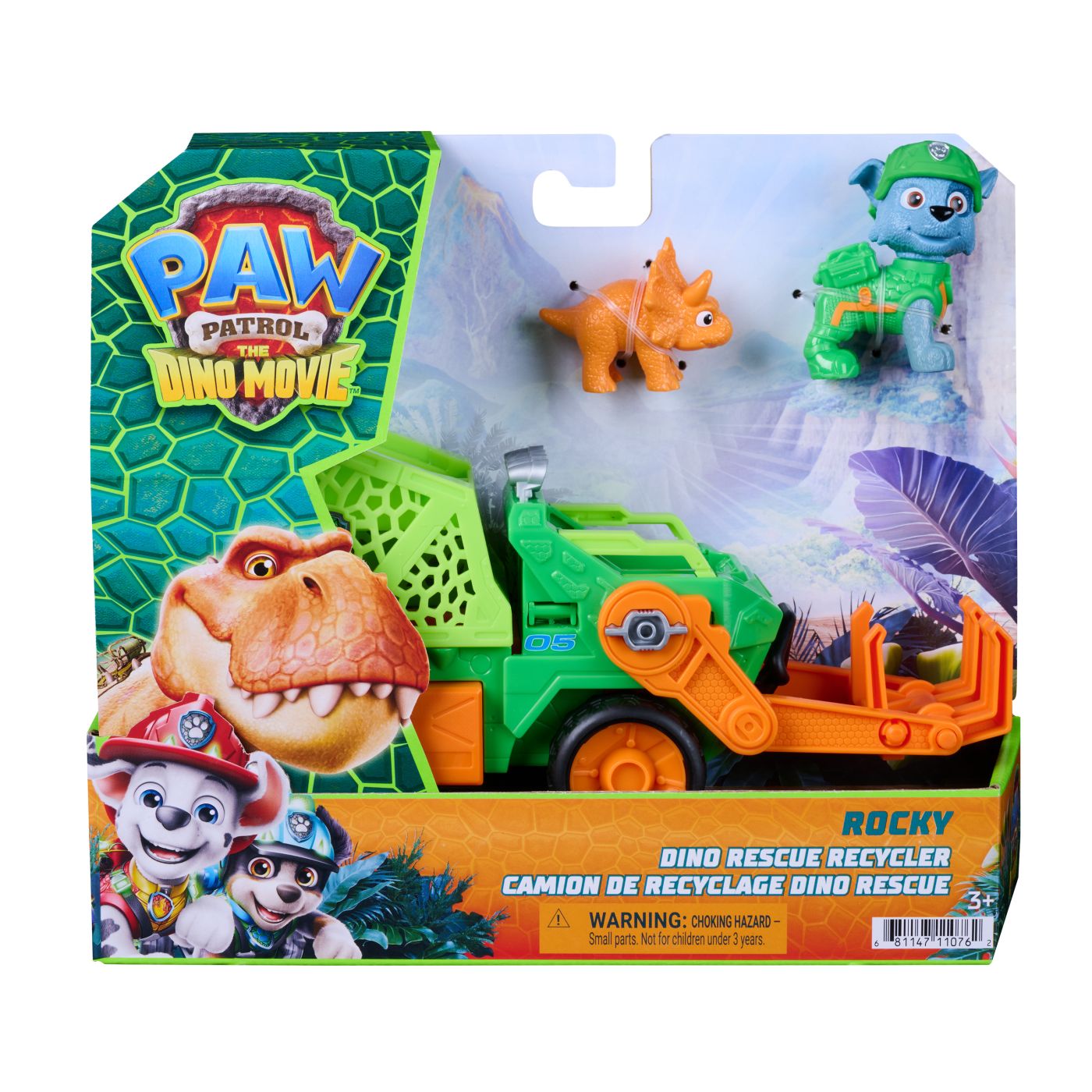 Patrula Catelusilor Filmul Cu Dinozauri Set Dino Vehicul Camion De Reciclare Cu Figurina Rocky Si Accesorii 15CM