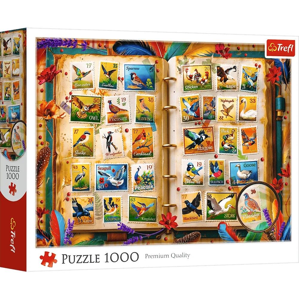 Puzzle Trefl 1000 Colectia De Timbre Atlasul Pasarilor