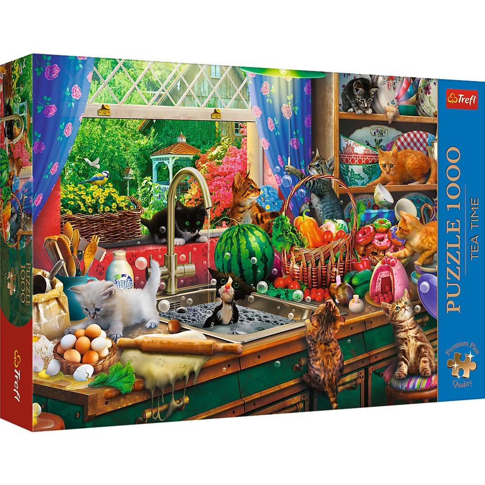 Puzzle Trefl 1000 Premium Plus Tea Time Pisici Nazdravane