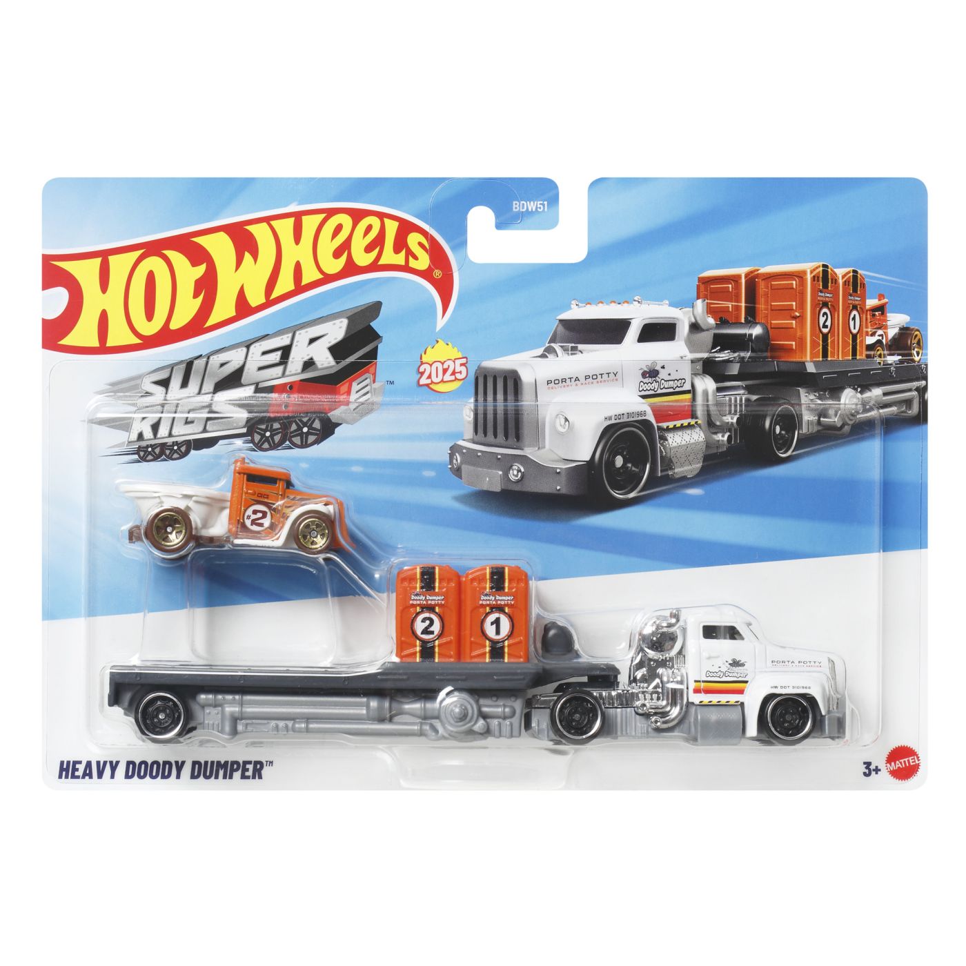 Set Camion Si Masina Hot Wheels Super Rigs Heavy Doody Dumper