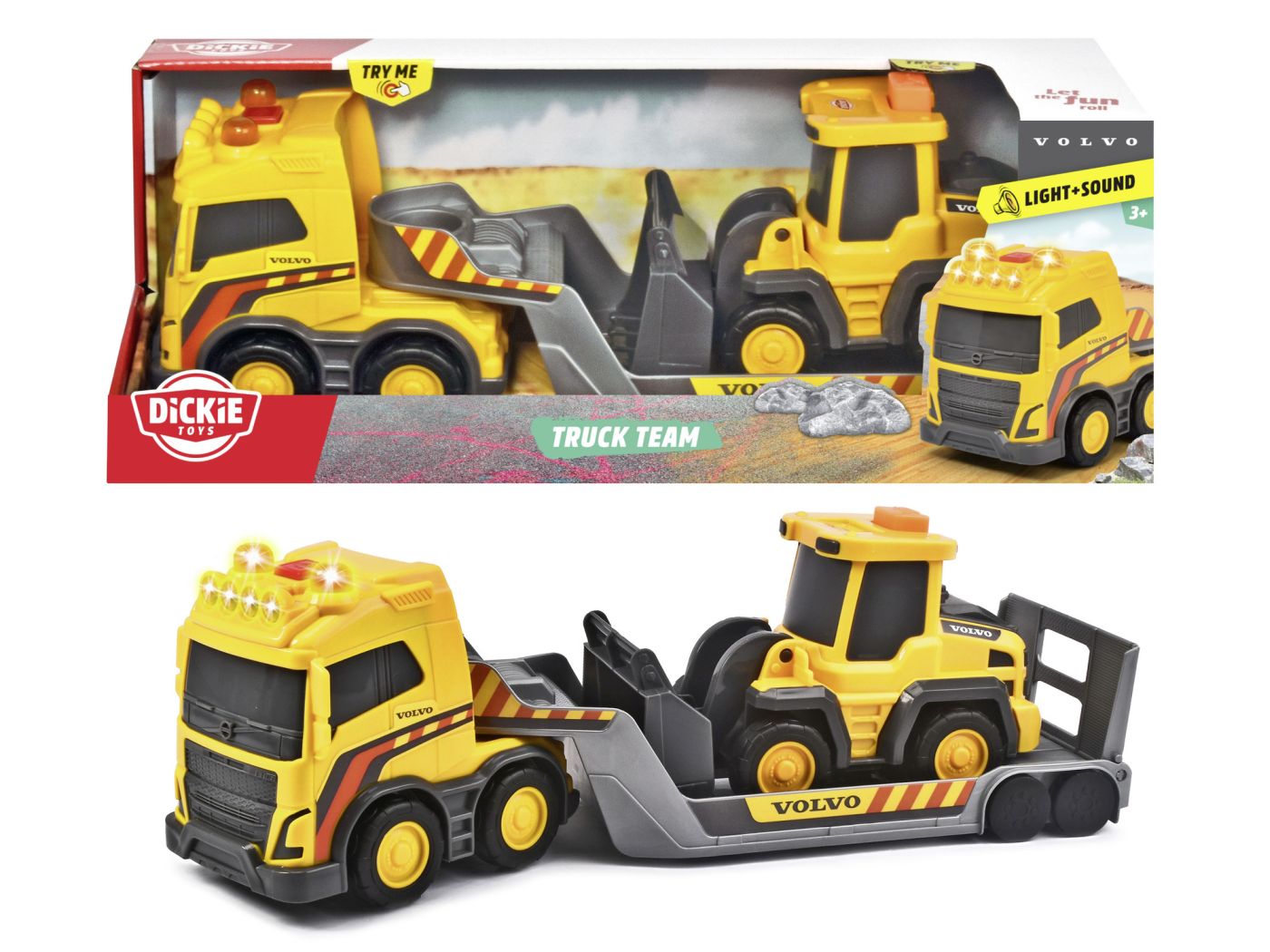 Dickie Volvo Set Trailer Si Excavator Cu Sunete Si Lumini