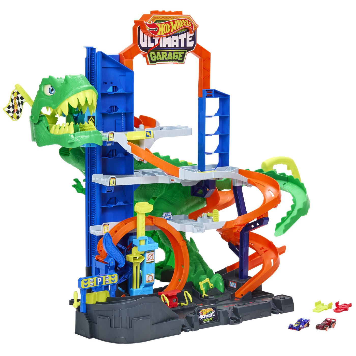 Hot Wheels City Set De Joaca Garaj T Rex Suprem Cu 2 Masinute Incluse