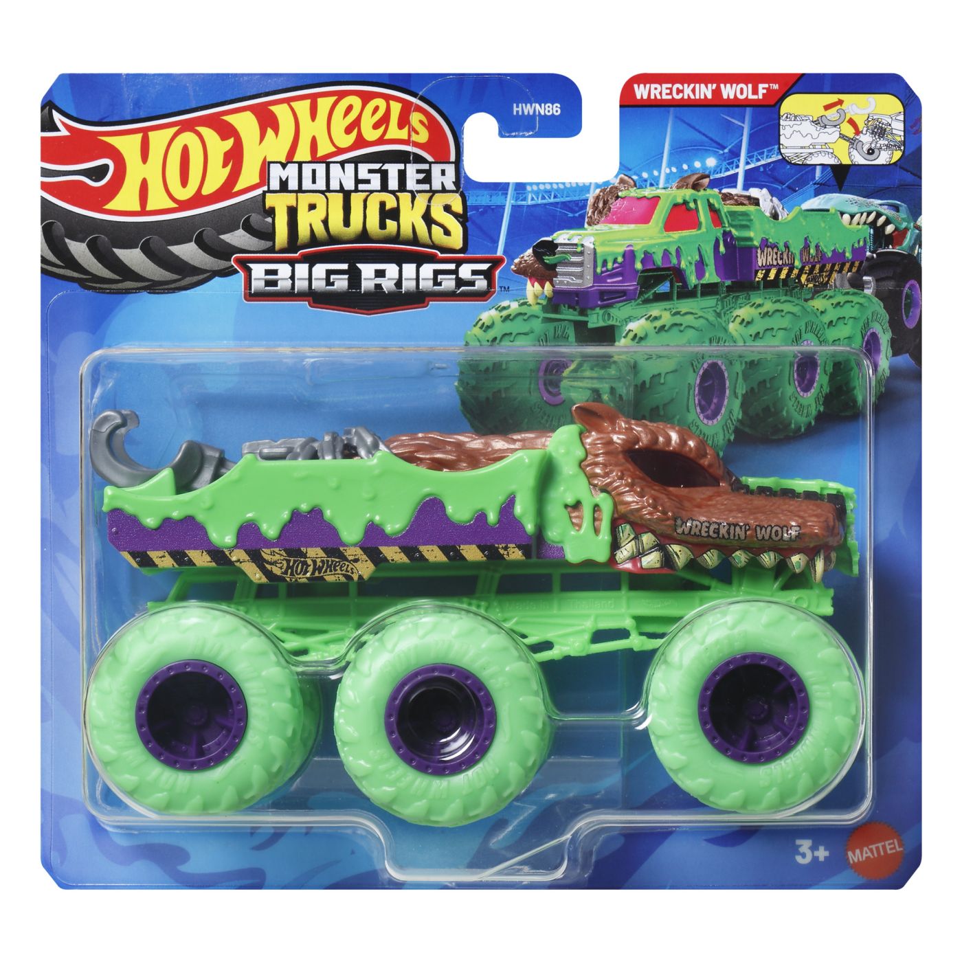 Hot Wheels Monster Truck Big Rigs Masinuta Metalica Cu 6 Roti Wreckin Wolf Scara 1 La 64