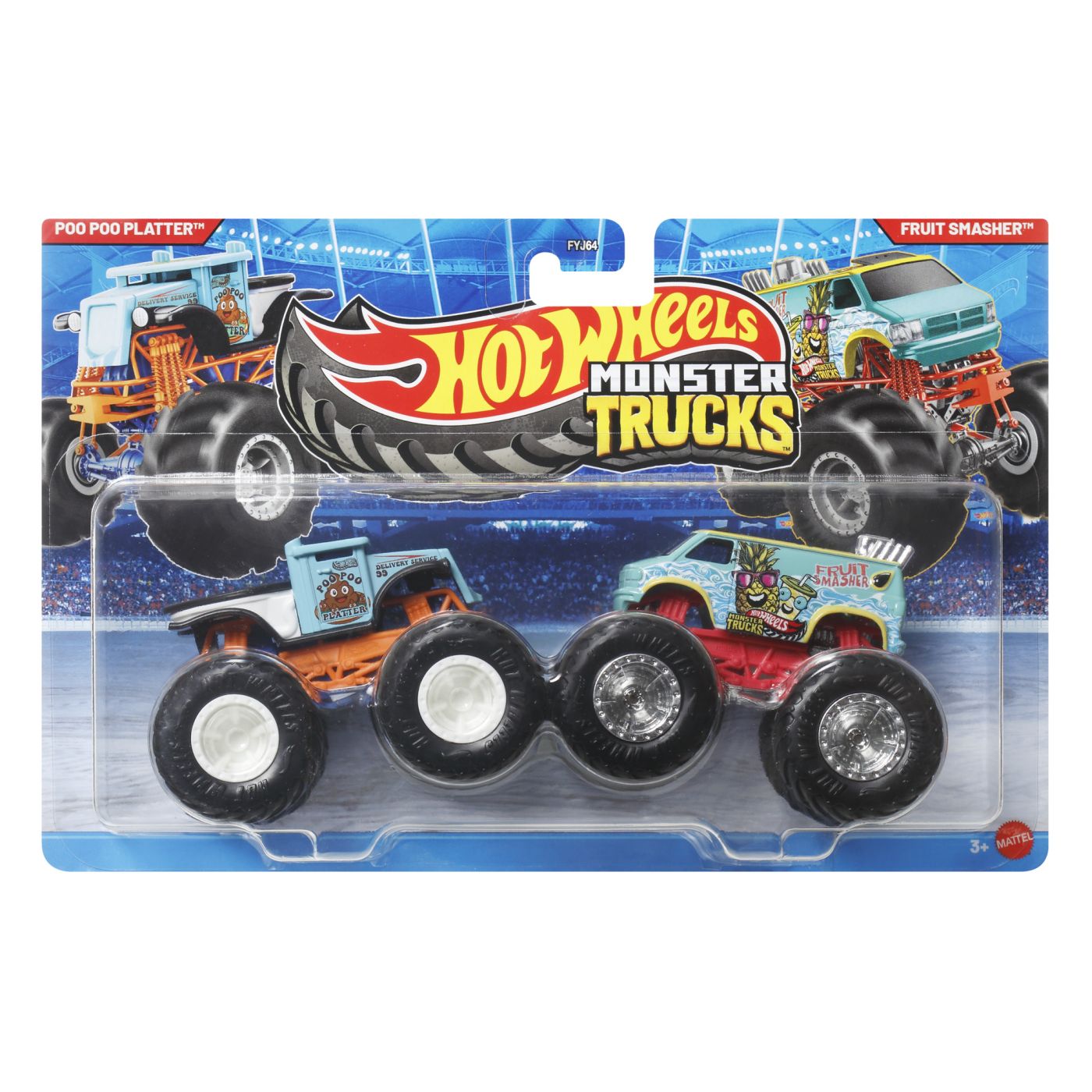 Hot Wheels Monster Truck Set 2 Masini Poo Poo Platter Si Fruit Smasher Scara 1 La 64