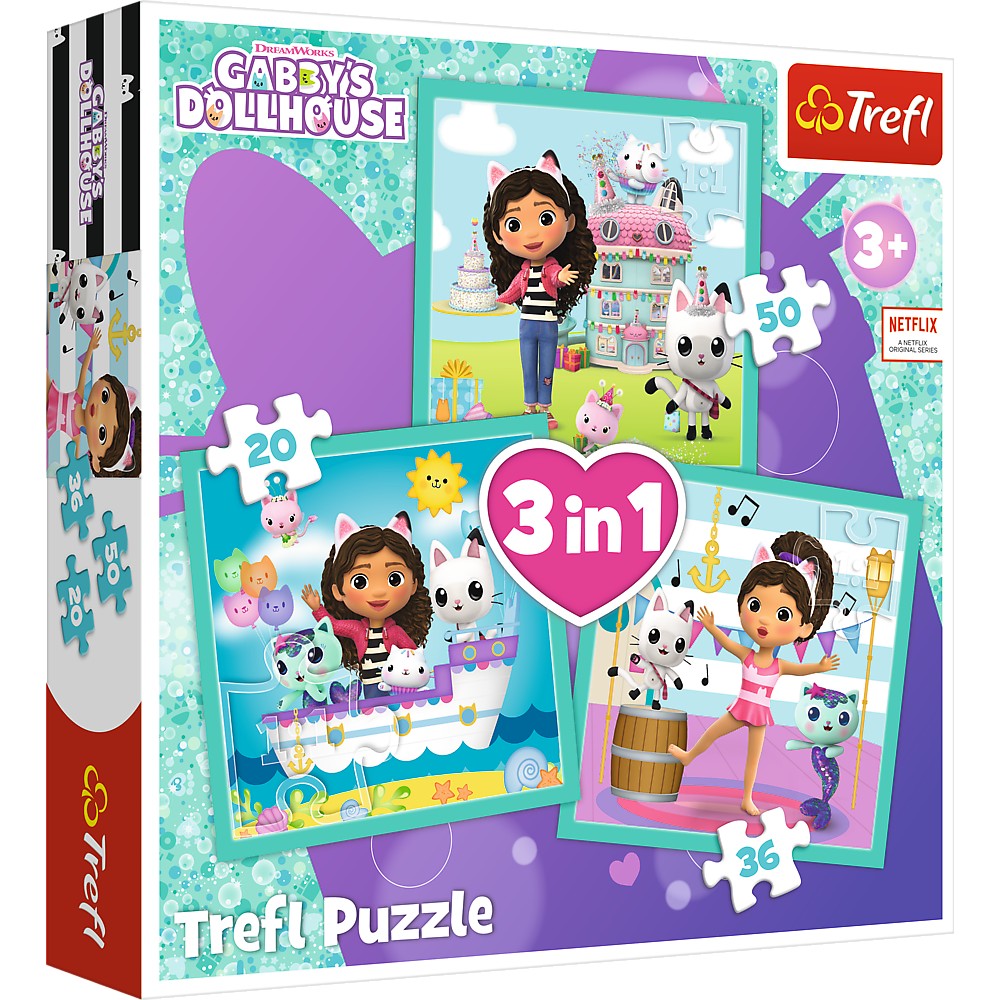 Puzzle Trefl 3IN1 Gabbys Dollhouse Activitatile Lui Gabby